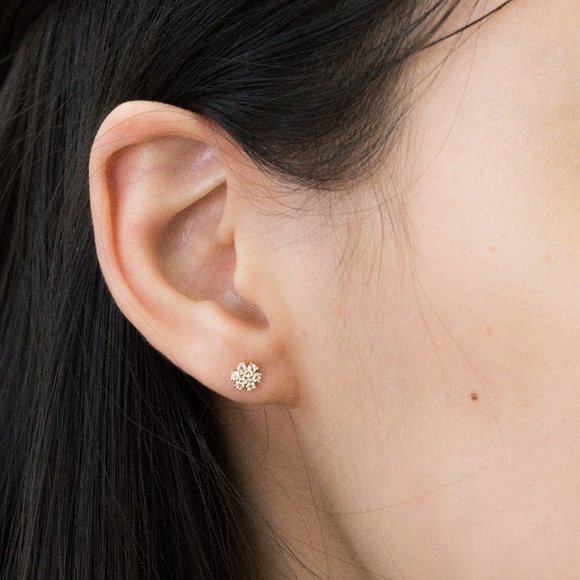 NWT Zoe Cosmo Flower Studs // 14k Solid Gold + White Topaz - Picture 2 of 2